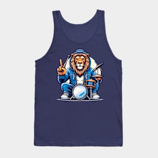 Lion Playing Drums Tank Top